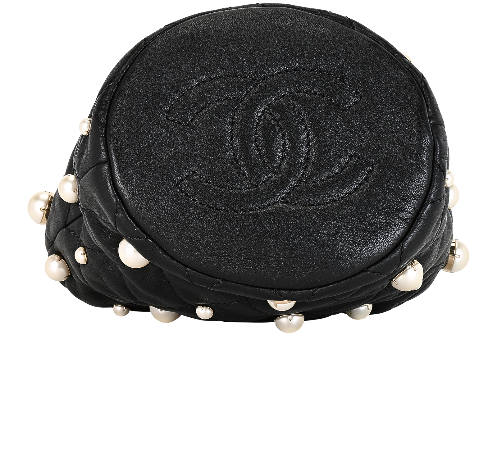 Mini Pearl Bucket Bag, &pound;1,950, Handbags, Black, Leather, Top view